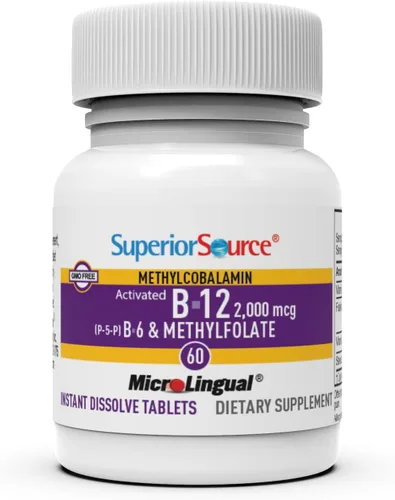 Vista 4 de Superior Source No Shot Vitamina B12 Metilcobalamina (2000 mcg), metilfolato, B6 (P-5-P), microlingüe de disolución rápida, 60 unidades, salud