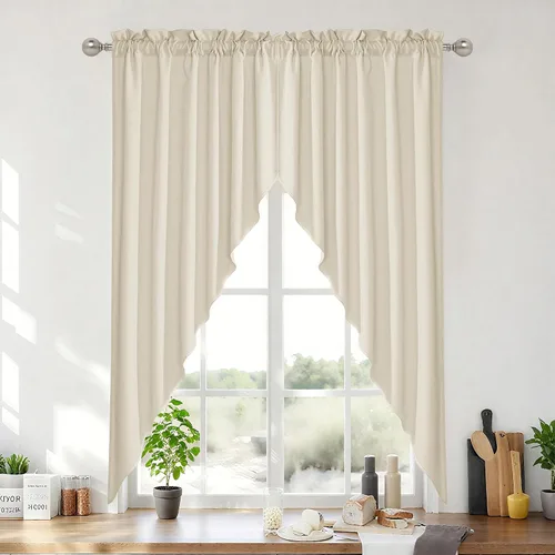 Vista 50 de RYB HOME - Cortinas de café de 24 pulgadas de largo, cortinas cortas de lino traslúcidas para ventana pequeña, cortina de media privacidad con Angora