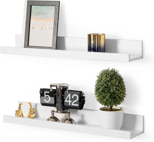 Vista 16 de Muzilife Estantes Flotantes de Pared Pequeños de 12" con Borde - Juego de 2 Estantes Flotantes de Madera - Repisa Negra Montada en Pared