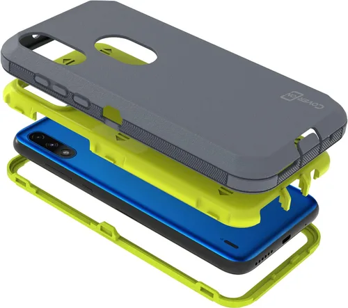 Vista 3 de CoverON Funda resistente diseñada para Motorola Moto E7 Power, cubierta de teléfono de grado militar resistente, color gris