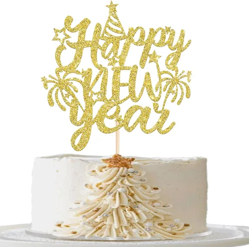 Vista 14 de 1 paquete de decoración para tartas con purpurina de fuegos artificiales para 2026 Año Nuevo 2026, decoración para pasteles de bienvenida 2026