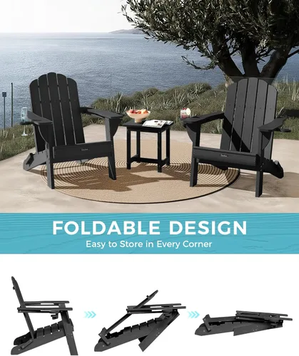 Vista 8 de Silla Adirondack plegable, silla Adirondack de HDPE con 2 soportes para tazas, sillas para fogatas al aire libre de fácil montaje para patio