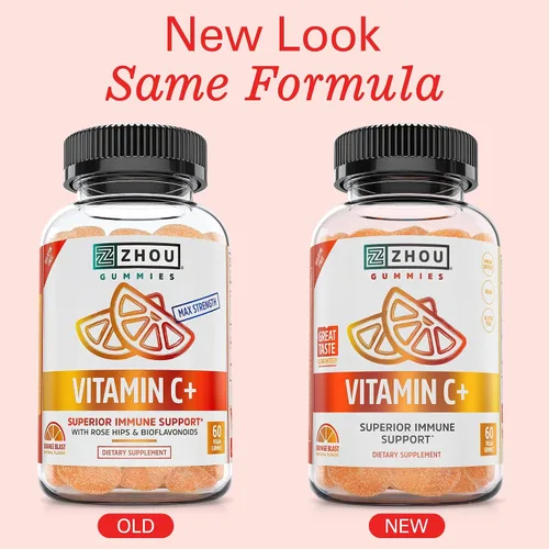 Vista 3 de Zhou Gomitas de vitamina C + - Gomitas de vitamina C para adultos y niños, 270 mg por gomita con bioflavinoides y acerola para apoyo inmunológico