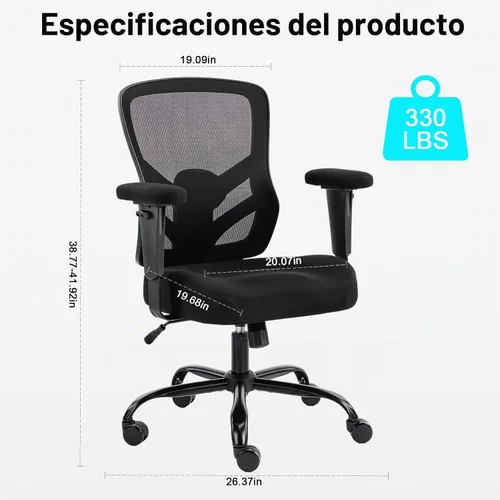 Vista 3 de YFO Silla ergonómica de oficina, silla de escritorio de malla para Negro