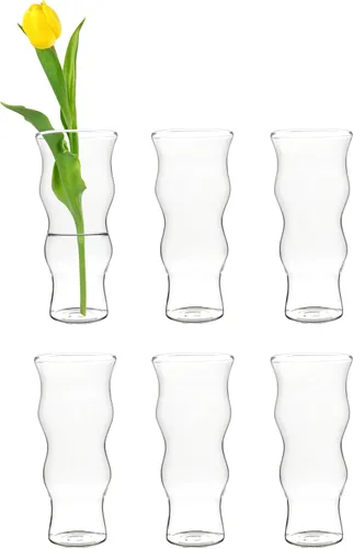 Vista 13 de CYS EXCEL Juego de 6 jarrones de cristal pequeños, pequeños jarrones de flores transparentes para centros de mesa de boda, decoración de mesa