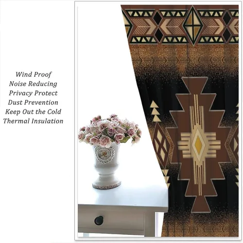Vista 211 de Cortinas con patrón geométrico tribal, estilo suroeste, azteca, rústico, occidental, nativo americano, opacas, con bolsillo para barra, decoración