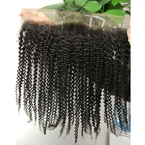 Vista 4 de Cierre frontal de encaje de 13 x 4 pulgadas, rizado completo, parte libre, sin procesar, extensiones de cabello humano virgen brasileño de oreja a