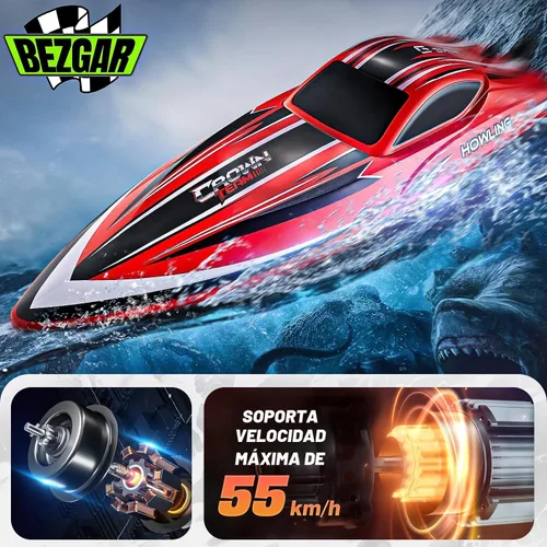 Vista 2 de BEZGAR Barco a control remoto, 16 pulgadas, grande, sin escobillas, para adultos y niños, 55 KPH grandes y rápidos, barcos de velocidad RC