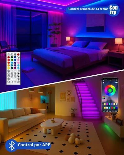 Vista 3 de Tiras de Luces LED Inteligentes de 50 Pies para Dormitorio, Control por Aplicación, Iluminación para Dormitorio, Decoración de Habitación