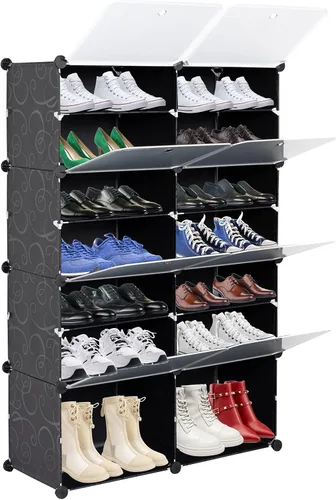 Vista 7 de Zapatero portátil de 7 niveles, organizador de 28 pares de estantes de torre, soporte de gabinete de almacenamiento expandible para tacones, botas