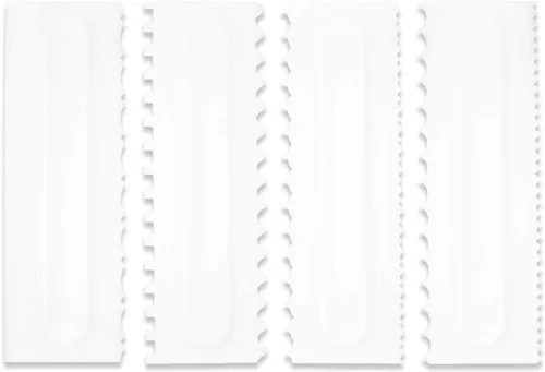 Vista 8 de Juego de 4 raspadores grandes de acrílico transparente para pasteles, raspador alisador de pasteles, peine de contorno de bordes con rayas