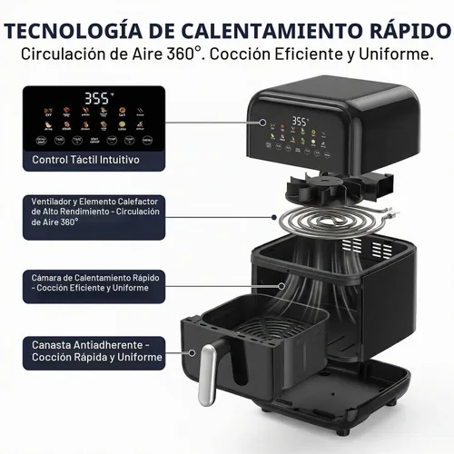 Vista 8 de [Usado] OLIXIS Freidora de aire con ventana de 7.9 cuartos de galón, freidora de aire grande 12 en 1 para la familia, tecnología rápida de aire Negro