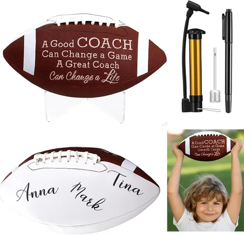 Vista 8 de Seematn Juego de fútbol americano impreso con autógrafo con soporte acrílico y bomba de bolígrafo de la firma, juego de regalo de entrenador