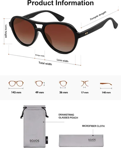 Vista 5 de SOJOS Gafas de sol polarizadas estilo aviador retro para mujeres y hombres, estilo vintage de los años 70, protección UV, para mujer y hombre, SJ2646
