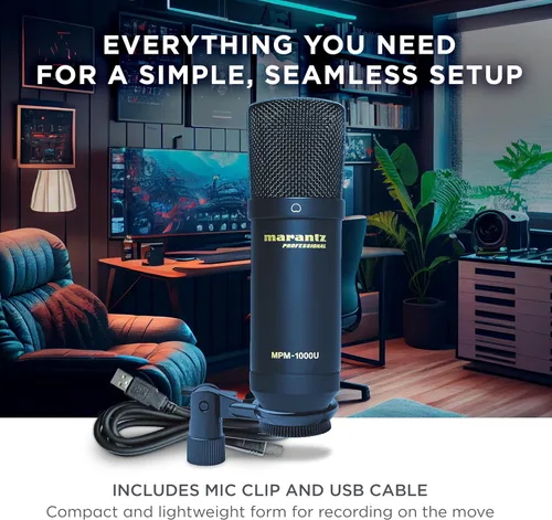 Vista 6 de Marantz Professional MPM-1000U - Micrófono de condensador USB para juegos, streaming y podcasting - Interfaz de audio incorporada, soporte