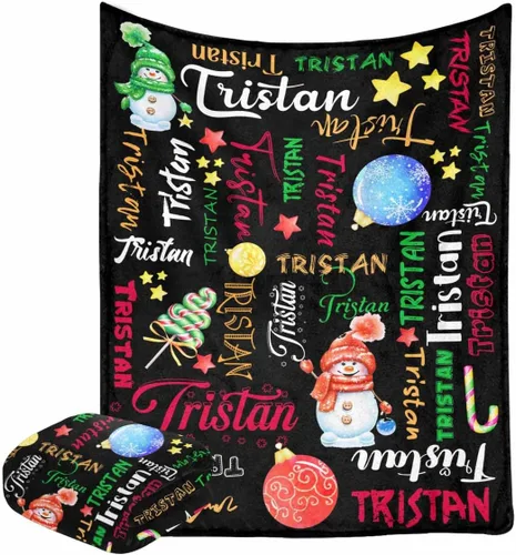 Vista 6 de InterestPrint Manta de bebé personalizada con nombre, lindo muñeco de nieve negro, manta personalizada con nombre para niños, niñas, niños, manta