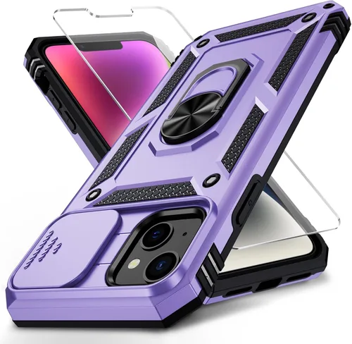 Vista 20 de Funda para iPhone 14 con cubierta para lente de cámara, protector de pantalla HD, protección contra caídas de grado militar de 10 pies, soporte