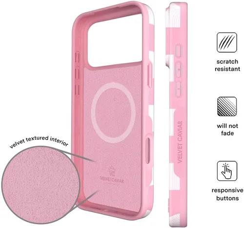 Vista 1440 de VELVET CAVIAR Funda para iPhone 15, compatible con MagSafe, probada contra caídas de 10 pies, fundas protectoras de diseño, leopardo color rosa