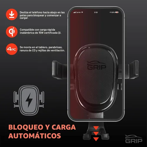 Vista 2 de Verizon - Soporte de carga inalámbrica para automóvil, sensor automático, soporte para teléfono de automóvil, 10 W Qi de carga rápida, montaje