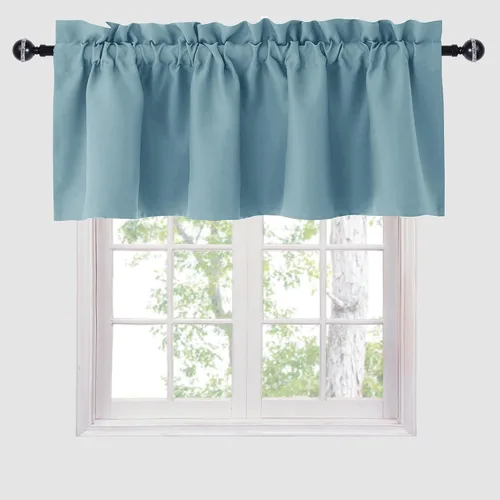 Vista 12 de Hiasan Cortinas opacas con cenefa para oscurecimiento sólido de habitación, cenefas con bolsillo para barra, para ventanas, 42 x 12 pulgadas