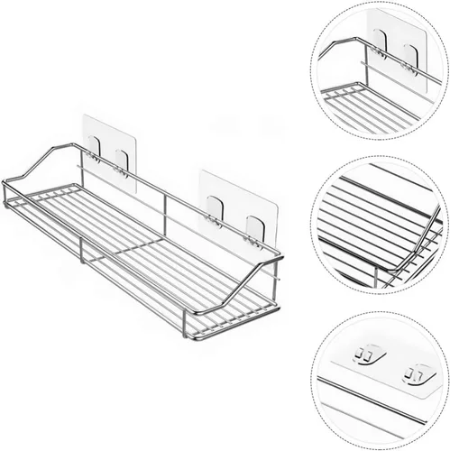 Vista 5 de Hemoton Estante de baño de acero inoxidable para ducha, organizador de cesta de almacenamiento montado en la pared, soporte para cocina, inodoro