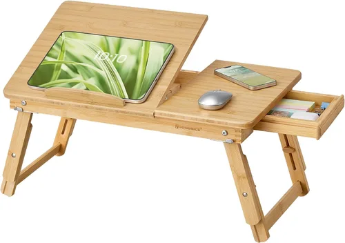 Vista 13 de SONGMICS ULLD110B01 - Mesa de escritorio para laptop, bandeja para cama o sofá, desayuno, parte superior inclinable ajustable, para diestros