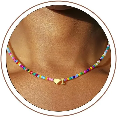 Vista 16 de Turandoss Collares con iniciales de cuentas coloridas, regalos