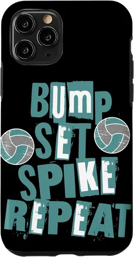 Vista 10 de iPhone 15 Parents Girls Volleyball Bump Set Spike Repeat Teal & Gray Case