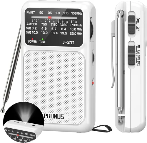 Vista 8 de PRUNUS J-211 - Radio portátil AM FM con carga USB C y operada por baterías AA, radio de transistor, fuerte recepción y altavoz claro, conector