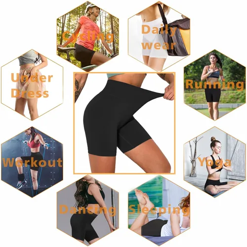 Vista 5 de niyokki Pantalones cortos de entrenamiento para mujer, 3 piezas, acanalados, sin costuras, de cintura alta, para yoga, levantamiento de glúteos