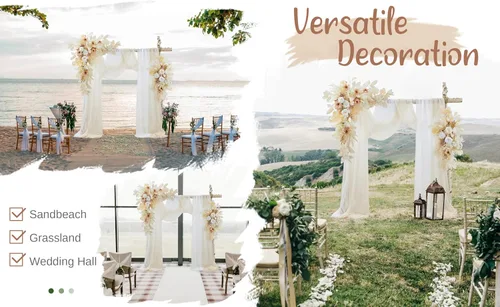 Vista 6 de Kit de flores para arco de boda con cortinas (paquete de 4) – 2 guirnaldas artificiales beige de lujo con 2 cortinas transparentes para ceremonia