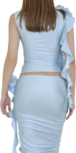 Vista 4 de Camiseta sin mangas sexy floral 3D para mujer, con volantes Y2K, sin espalda, fruncida, top sin mangas, cuello halter, top de ropa de calle