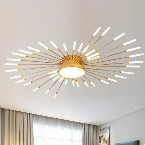 Vista 27 de Lámpara de techo LED regulable de 32 pulgadas, 12 luces de techo, lámpara de techo empotrada, iluminación de interior dorada para sala de estar, 12