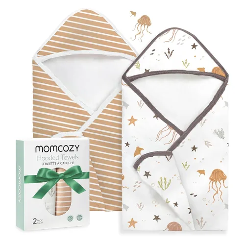 Vista 23 de Momcozy Toalla de bebé con capucha, ultra suave y absorbente, juego de toallas de baño grandes para mayor comodidad y suavidad en la piel del bebé