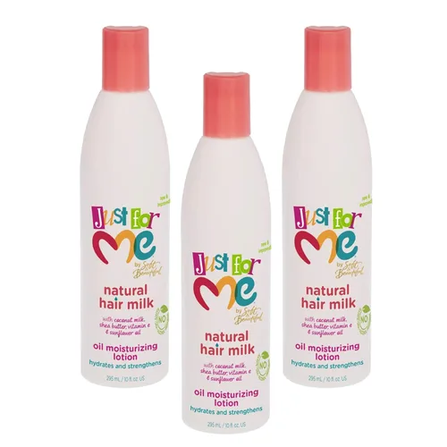 Vista 8 de Just for Me Loción de leche natural para el cabello: hidrata y fortalece, contiene leche de coco, manteca de karité, vitamina E y aceite de girasol