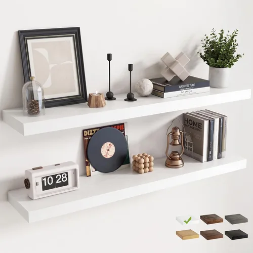 Vista 14 de 16 Inch Floating Shelves for Wall 2 Pack, 8"D Wood Grain Bathroom Shelves Acabado negro