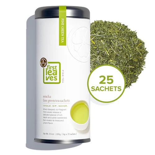 Vista 2 de Bolsas de té verde Sencha (25 paquetes), bolsas de té verde japonés orgánico (25 bolsas), auténtico té sencha japonés de First Leaves, 3.53 onzas
