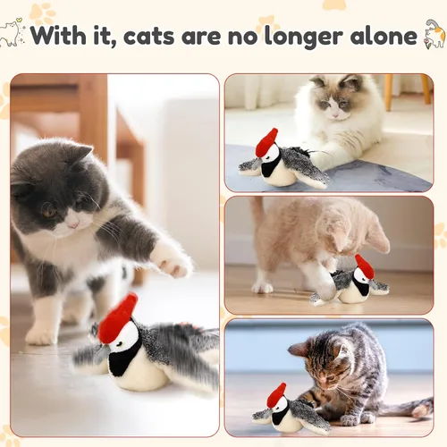 Vista 3 de Nuevo juguete para gatos Chase 2026, juguete interactivo recargable para gatos, pájaro que chirría con alas, juguete eléctrico para gatos de Beige