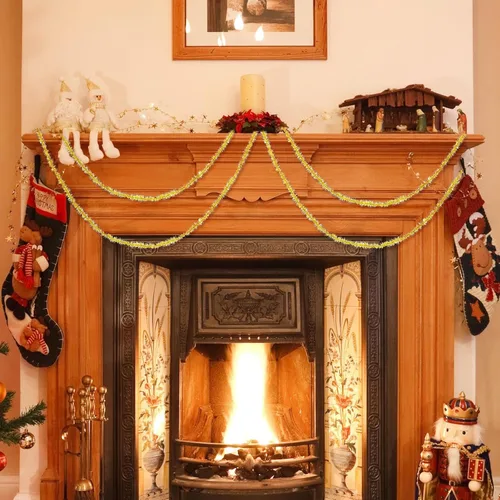 Vista 8 de Syhood Guirnalda de oropel de Navidad de 210 pies con purpurina fina, guirnalda metálica de oropel para festividades, decoración para árbol