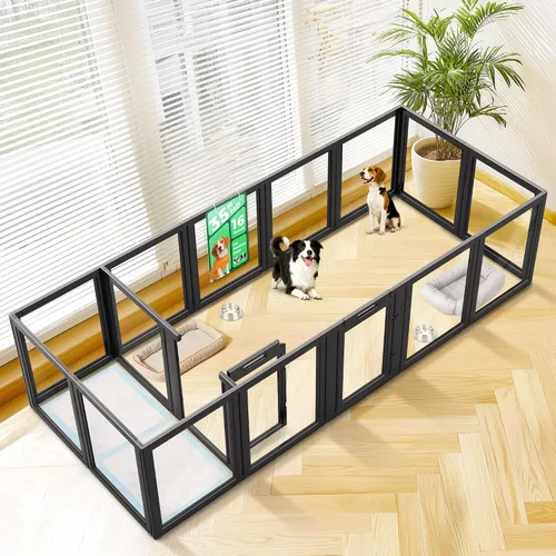 Vista 13 de FXW AuraSpace - Cerca acrílica para perros pequeños, para interiores, 24 pulgadas, 2 paneles, incluye 1 puerta y 1 panel, color negro
