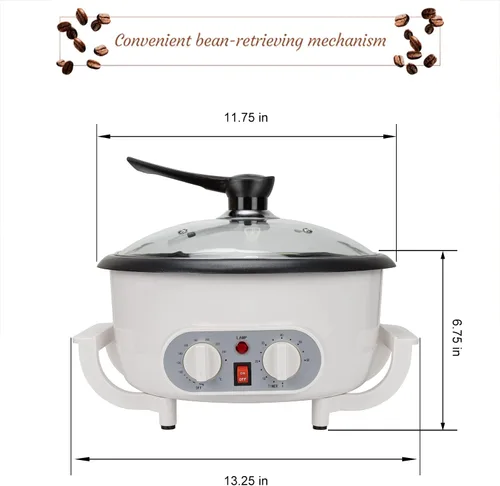 Vista 6 de Máquina tostadora de café mejorada, tostador de grano de café de 110 V para el hogar 750g Batch Capacity, 1000W Heating, 212-464 F Temp Control