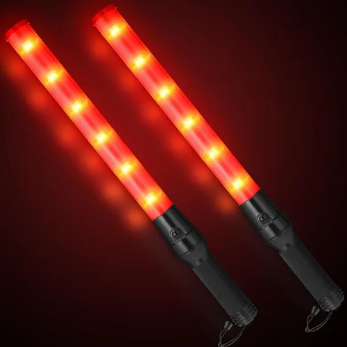 Vista 9 de Weewooday Paquete de 2 varitas de control de tráfico aéreo de seguridad de 11 pulgadas, varita LED de señal de tráfico linterna control de seguridad