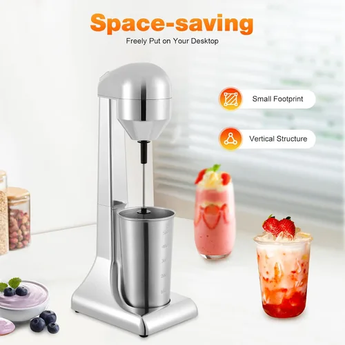 Vista 3 de Mezclador eléctrico de bebidas, mezclador retro y espumador de leche, taza de acero inoxidable de 17.7 fl oz, 2 velocidades (16,000-22,000 RPM)