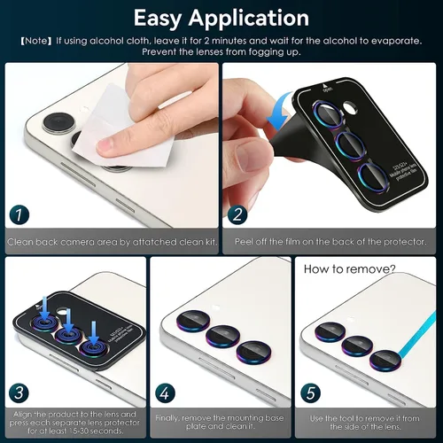 Vista 4 de Protector de lente de cámara para Galaxy S23 FE, vidrio templado 9H antiarañazos con borde de aluminio, anillo protector de pantalla de lente