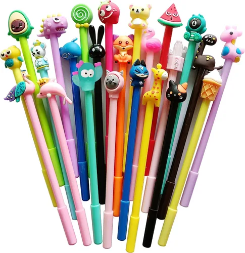 Vista 2 de sencoo Paquete de 24 bolígrafos de tinta azul de dibujos animados de gel de colores surtidos para escritura, regalo de cumpleaños, premio escolar