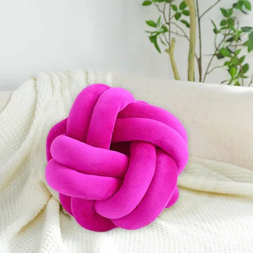 Vista 7 de Cojín de nudo hecho a mano, almohada de nudo de felpa suave, almohada decorativa, cojín redondo de bola (verde esmeralda, 11 pulgadas)