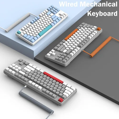 Vista 7 de A.JAZZ AK873 Teclado mecánico TKL con cable de 87 teclas para juegos con retroiluminación arco iris, interruptor azul táctil táctil NKRO, cable
