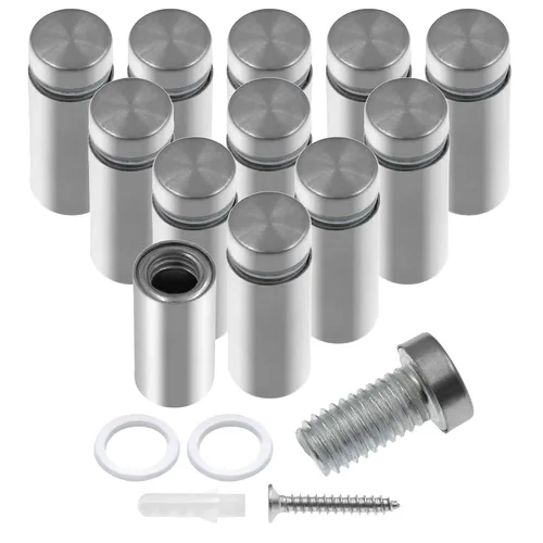 Vista 35 de Luomorgo 12 piezas tornillos separadores de acero inoxidable de 1" x 1", herrajes de montaje para letreros de pared, separadores de vidrio
