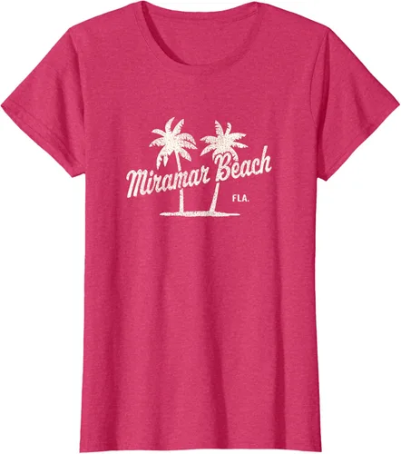 Vista 10 de Miramar Beach Florida Vintage 70s Palm Trees - Camiseta gráfica, Azul / Patchwork, S