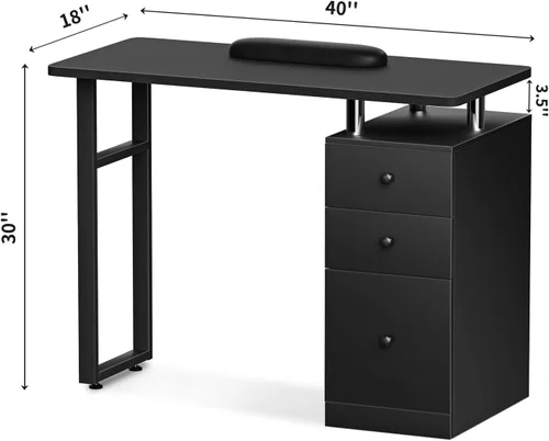 Vista 3 de Nail Tech - Mesa de manicura profesional para uñas resistente a acetona, mesa de manicura para uñas con cajones (negro)